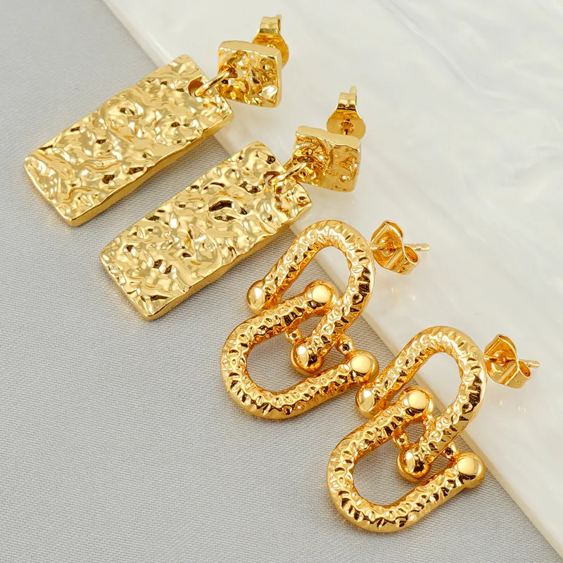 Wholesale 1 Pair Simple Style Commute U Shape Rectangle lishing Plating Stainless Steel Titanium Steel 18K Gold Plated op Earrings