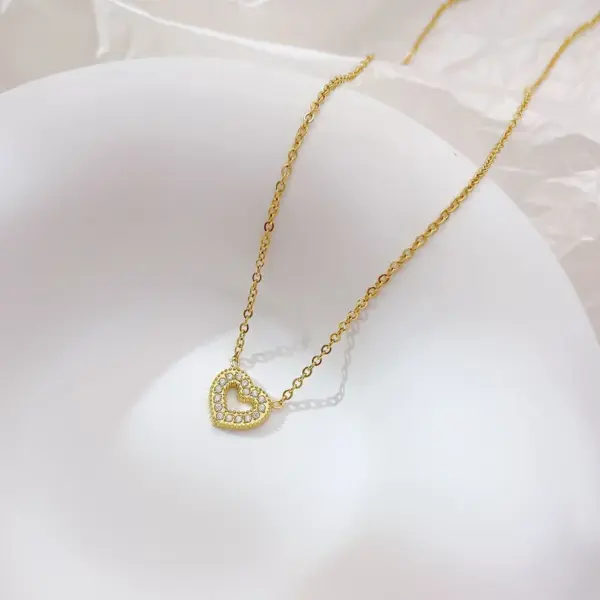 PVD Coated 18K Gold Platinum Real Gold Plated Heart Shape 304 Stainless Steel Waterproof Non Tarnish 304 Stainless Steel Pendant Necklace