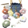 Wholesale Cherry blossom fur ball car keychain small fresh colorful plush small flower mobile phone ornaments flower bag pendant gift