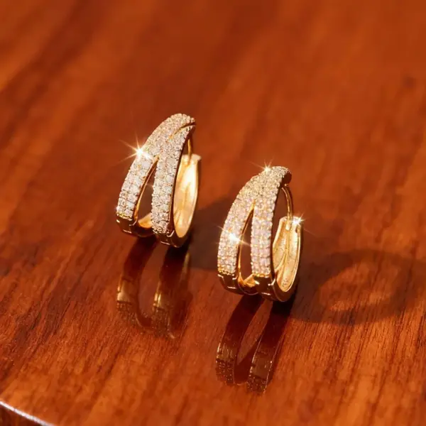 1 Pair Hip-Hop Luxurious Shiny Double Ring Inlay Copper Zircon 18K Gold Plated Earrings