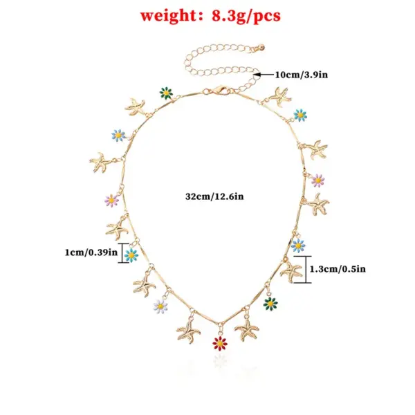 Wholesale Jewelry Casual Starfish Flower Copper Multi Charms Necklace Chain-free