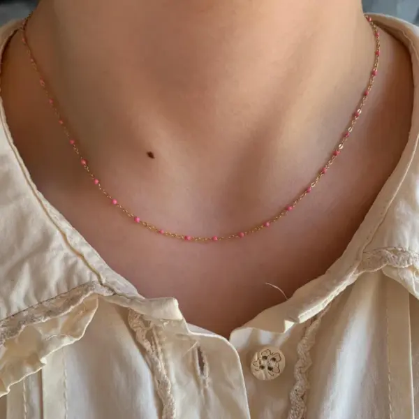 Wholesale PVD Coated Real Gold Plated 16K White Plating Color Block 304 Stainless Steel Casual Modern Style Waterproof Non Tarnish Necklace