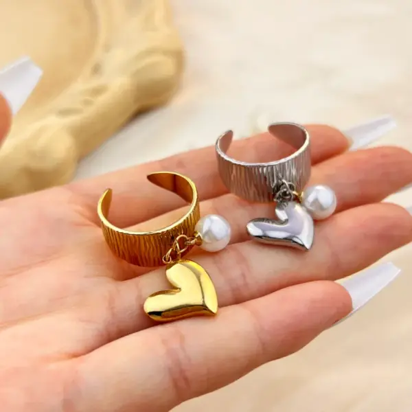 PVD Coated Real Gold Plated 18K Gold Heart Shape 304 Stainless Steel Casual Retro Marine Style Waterproof Non Tarnish Open Rings