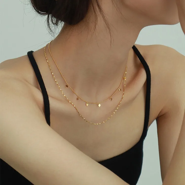 Wholesale Ion Plating (IP) 18K Gold Plated Geometric 304 Stainless Steel Fairy Style Sweet Simple Waterproof Non Tarnish Double Layer Necklaces