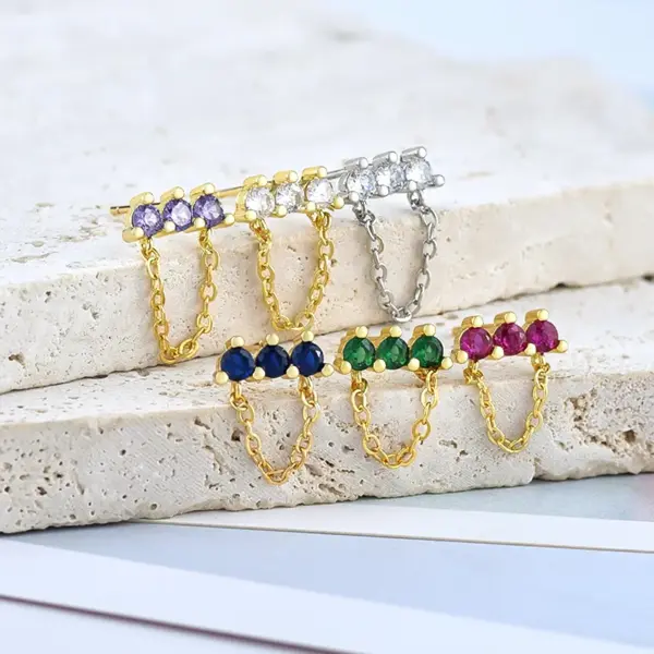 Wholesale Fashion Geometric Copper Artificial Gemstones Earrings Ear Studs