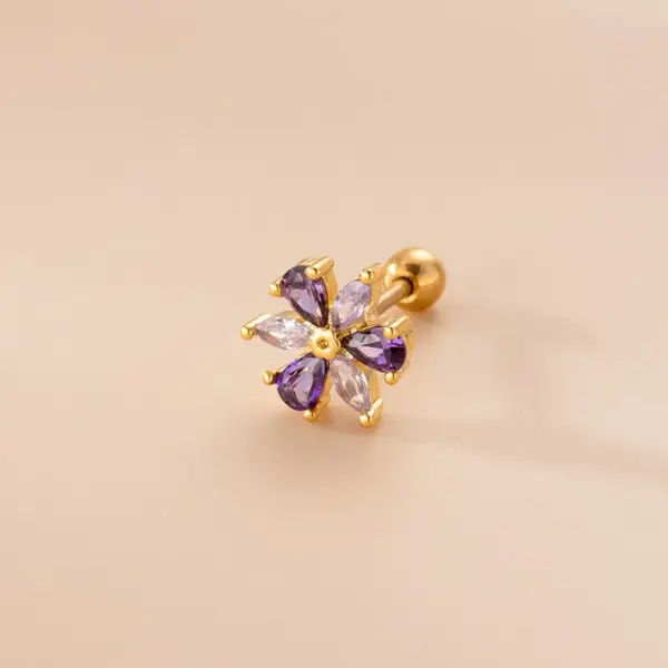 1 Piece 316L Stainless Steel Copper Zircon Ear Cartilage Rings & Studs Heart Shape Flower Waterproof Non Tarnish Surgical Steel Women'S