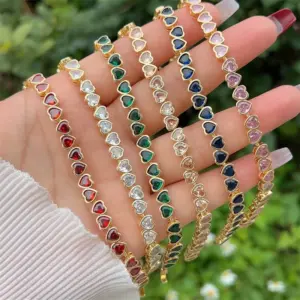 Wholesale Jewelry Classic Style Heart Shape Copper Zircon 18K Gold Plated Inlay Bracelets Chain-free