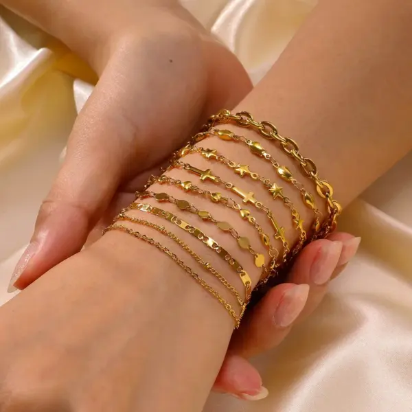 Wholesale PVD Coated Real Gold Plated 18K Gold Cross 201 Stainless Steel INS Style Simple Style Waterproof Non Tarnish 201 Stainless Steel Bracelets