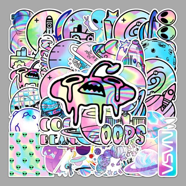 Wholesale 50 pieces of outer space graffiti personalized cartoon planet laser creative stickers