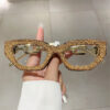 oly-fc1d6903461086515f0ec0072f0e747a Wholesale Cross-border New European and American Style Trendy Small Frame Diamond Flat Mirror Internet Celebrant Same Style Small Fragrant Style All-match Anti-blue Glasses