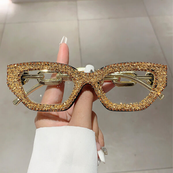 oly-fc1d6903461086515f0ec0072f0e747a Wholesale Cross-border New European and American Style Trendy Small Frame Diamond Flat Mirror Internet Celebrant Same Style Small Fragrant Style All-match Anti-blue Glasses