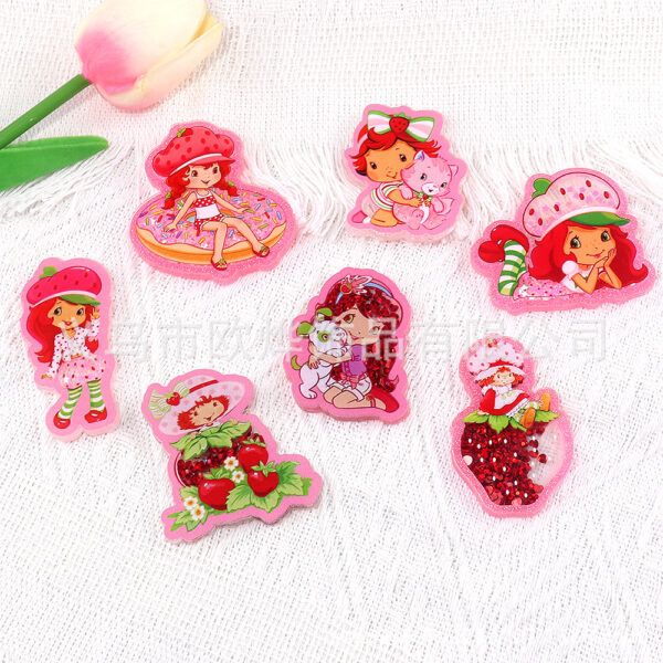 Wholesale New glittery star cartoon strawberry girl bag accessory acrylic pin cute DIY patch