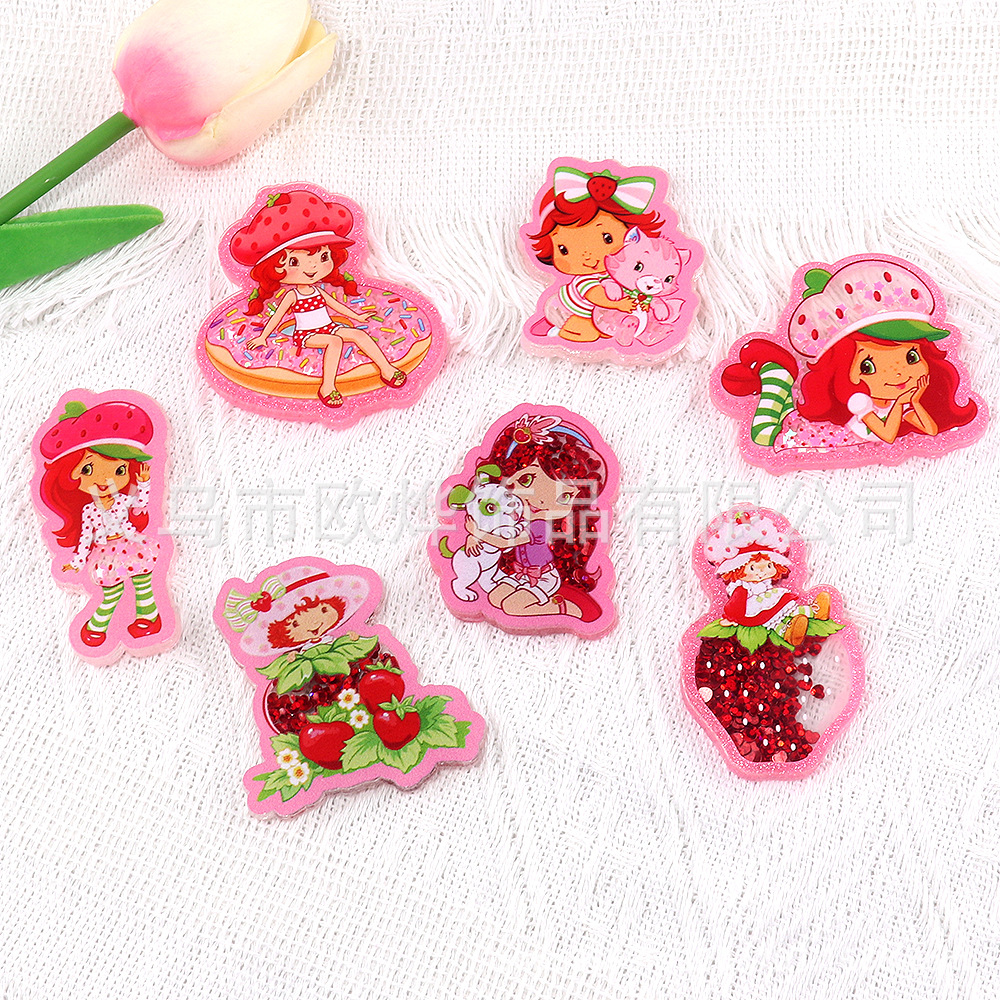 Wholesale New glittery star cartoon strawberry girl bag aessory acrylic pin cute DIY patch