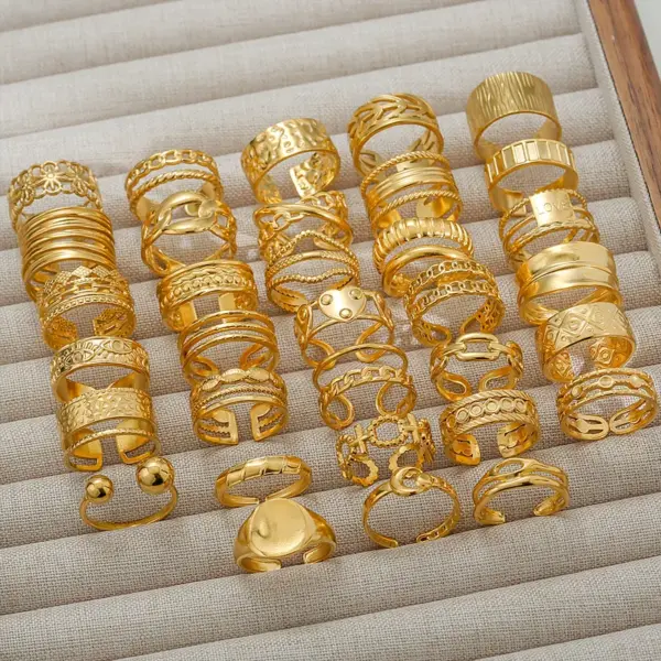 Ion Plating (IP) Geometric Letter 304 Stainless Steel Hip-Hop Punk Streetwear Waterproof Non Tarnish Open Rings