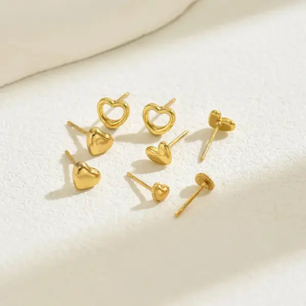 1 Set Casual Sweet Commute Heart Shape 201 Stainless Steel 18K Gold Plated Ear Studs