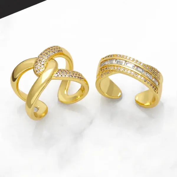 Wholesale Fashion Simple Style Commute Cross Copper Plating Inlay Zircon 18k Gold Plated Open Rings