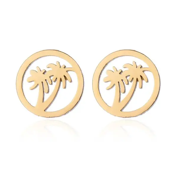 Wholesale Jewelry Fashion Pentagram Coconut Tree Cat 201 Stainless Steel 18K Gold Plated Plating Earrings Necklace