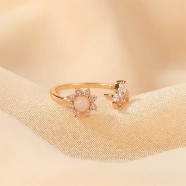 Wholesale Copper Plating Flower Artificial Gemstones Copper Rings