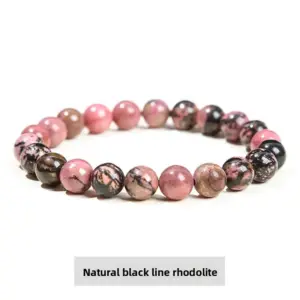 Natural Black Line Rhodochrosite Bracelet / Diameter 8.1-8.8mm (about 21-23 Pieces)
