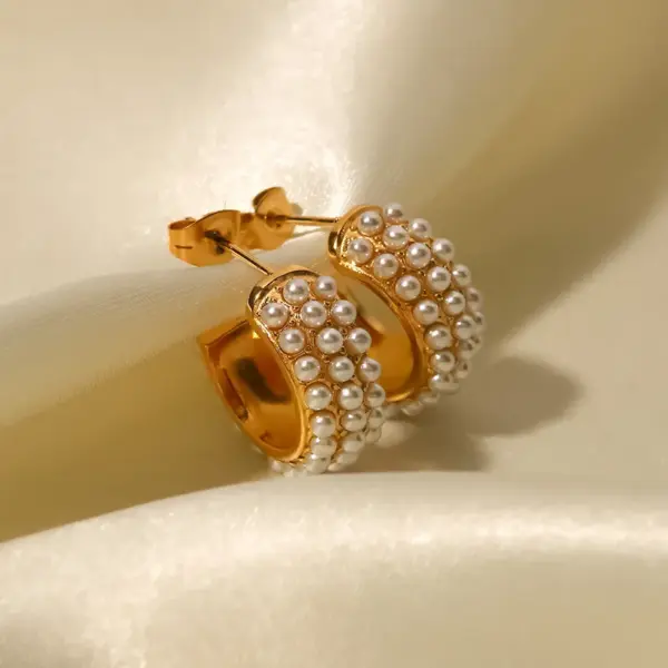 1 Pair Retro Geometric 316 Stainless Steel Artificial Pearls PVD Coated Hoop Earrings