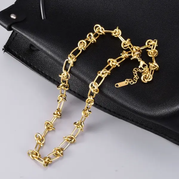 Wholesale PVD Coated 18K Real Gold Plated Knot 304 Stainless Steel Hip-Hop Waterproof Non Tarnish Necklace