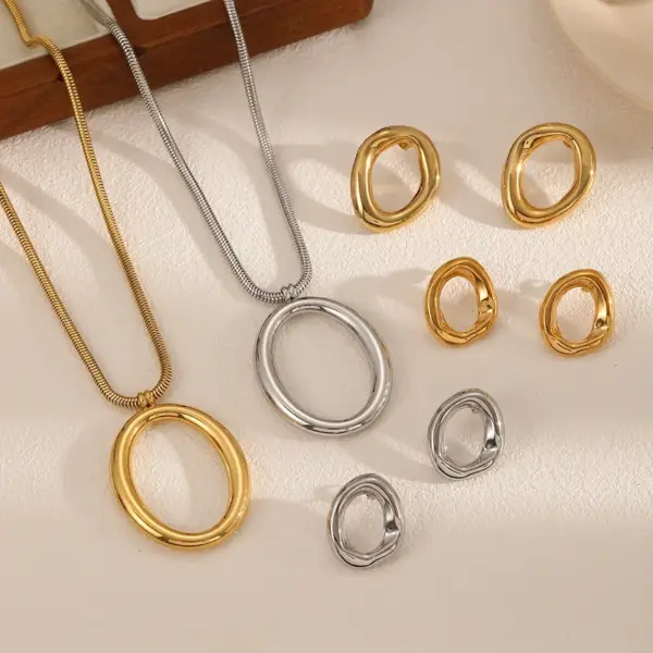 Wholesale PVD Coated Real Gold Plated 18K Geometric 304 Stainless Steel Simple Style Classic Waterproof Non Tarnish Earrings Necklace