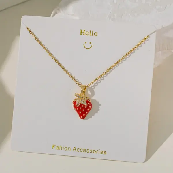 Wholesale Jewelry Cute Cherry Titanium Steel Copper Plating Cable Chain Pendant Necklace