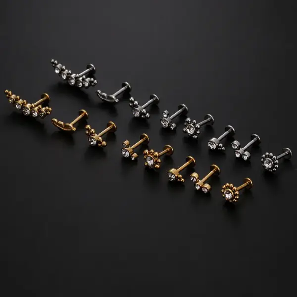 Wholesale Fashion Leaf Round Stainless Steel Inlaid Zircon Eyebrow Nails Ear Studs 1 Piece