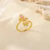 18K Gold Plated 304 Stainless Steel Vacuum Electroplating (In Furnace) Zircon Heart-shaped Flower Medical Steel Hypoallergenic Open Ring Beautiful Ring Valentine's Day Gift Jewelry