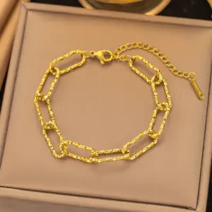 17【E160】Textured Chain Bracelet / Gold