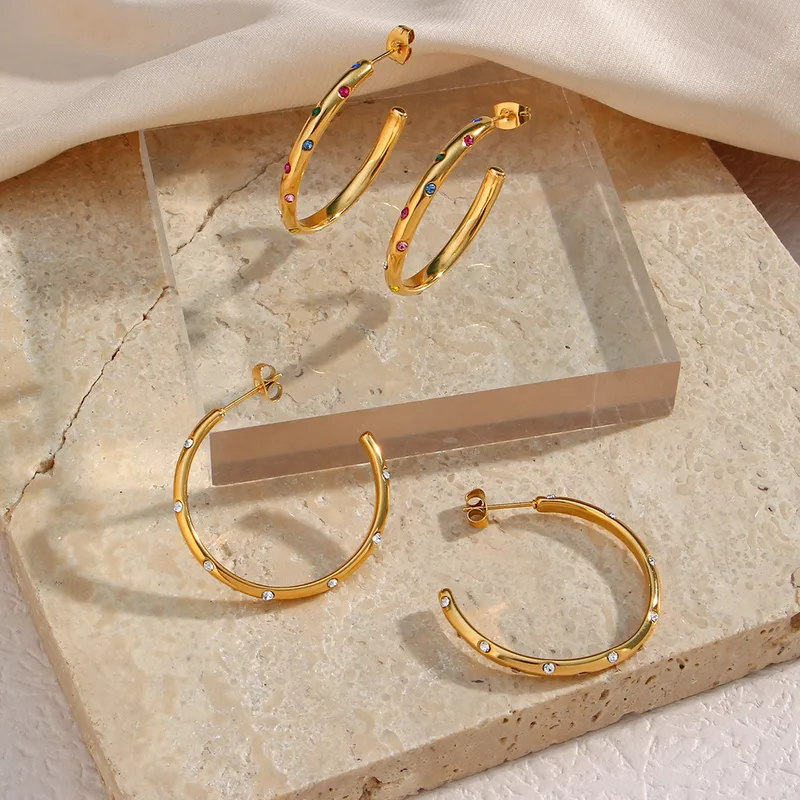 Wholesale PVD Coated Real Gold Plated 18K Gold Geometric 304 Stainless Steel Fashion Waterproof Non Tarnish Earrings