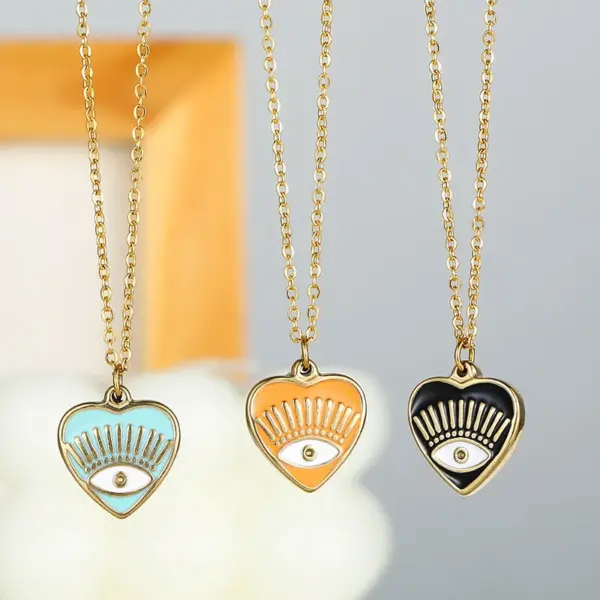 Wholesale Fashion Heart Shape Eye Stainless Steel Titanium Steel Enamel Plating Pendant Necklace 1 Piece