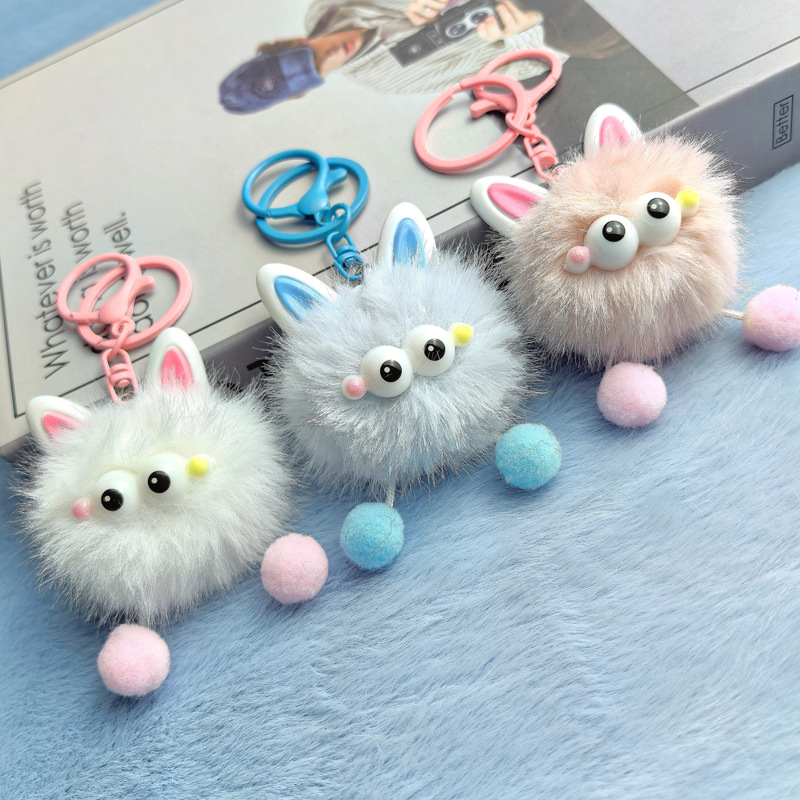 Wholesale Imitation mink fur ear elf plush cartoon pendant Mao Mao cute cartoon fur ball cole girlfriends gift keychain