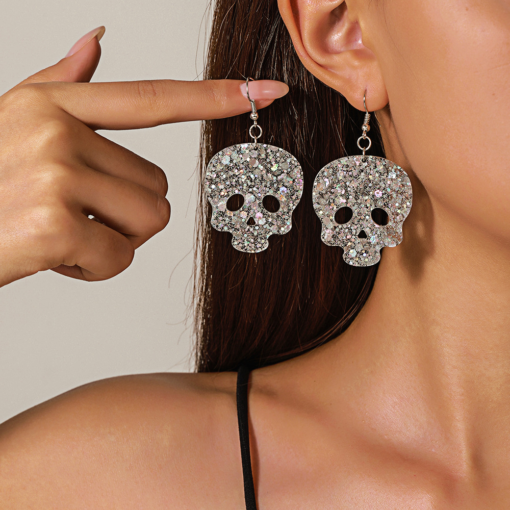 Wholesale Ghost BOO Letter Patchwork Sequin Acrylic Earrings