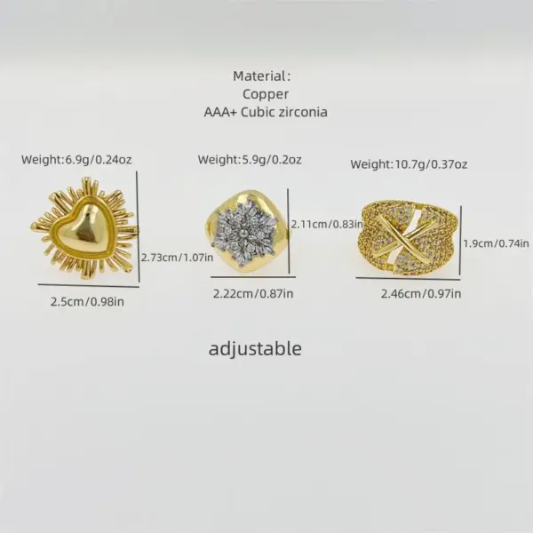 Wholesale Rack Plated Long-Lasting 18K Gold Geometric Heart Shape Copper Basic Retro Classic Style Open Rings