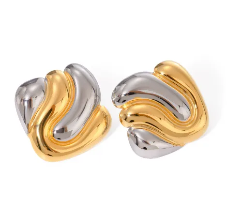PVD Coated Real Gold Plated 18K Gold Geometric Solid Color 304 Stainless Steel Exaggerated IG Style Waterproof Non Tarnish Ear Studs