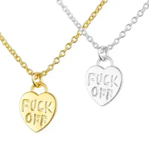 Wholesale Hip Hop Style Peach Heart Fuck Off Pendant Necklace Copper Plating 18k Real Gold Color Retention Necklace Ins Same Style Accessories