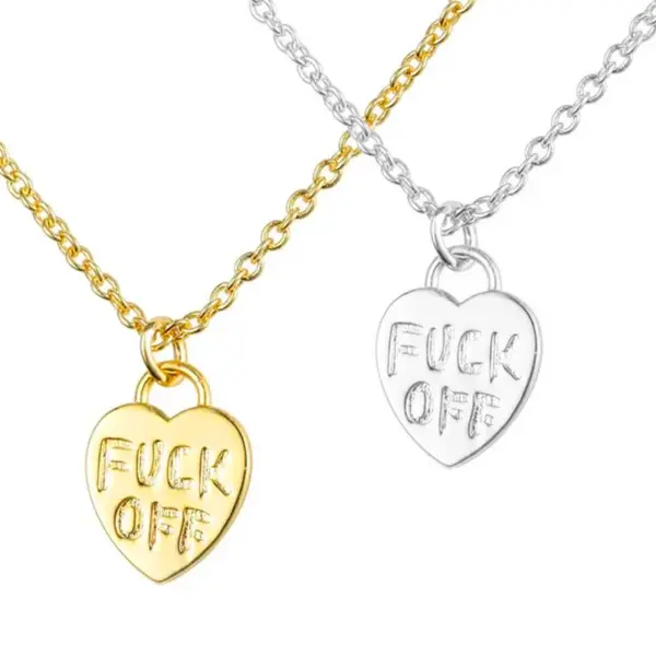 Wholesale Hip Hop Style Peach Heart Fuck Off Pendant Necklace Copper Plating 18k Real Gold Color Retention Necklace Ins Same Style Accessories