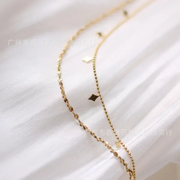 Wholesale PVD Coated Real Gold Plated 18K Gold Rhombus 304 Stainless Steel Fashion Waterproof Non Tarnish 304 Stainless Steel Necklace