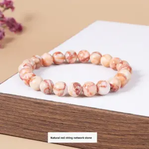 Natural Red Line Network Stone Bracelet / Diameter 10.1-10.8mm (about 17-19 Pieces)