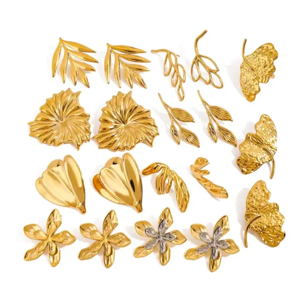 304 Stainless Steel Leaf Leaves Flower PVD Coated Real Gold Plated Modern Style Classic Style Commute Waterproof Non Tarnish Ear Studs