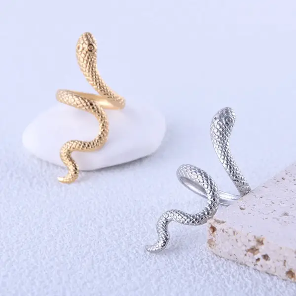 PVD Coated Real Gold Plated Snake Stainless Steel Exaggerated Waterproof Non Tarnish Rings