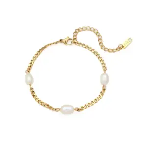 3mm Cuban Link Chain Three Pearl Bracelet