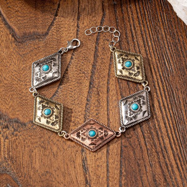 Wholesale Turquoise embellished vintage flower cross alloy bracelet
