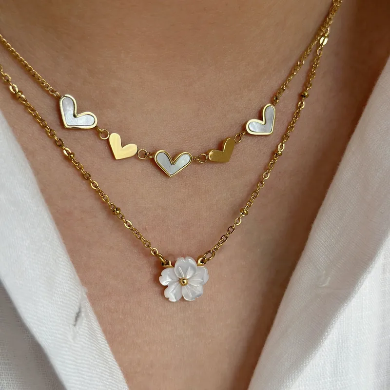 Wholesale 304 Stainless Steel Flower Patchwork Pendant Necklace