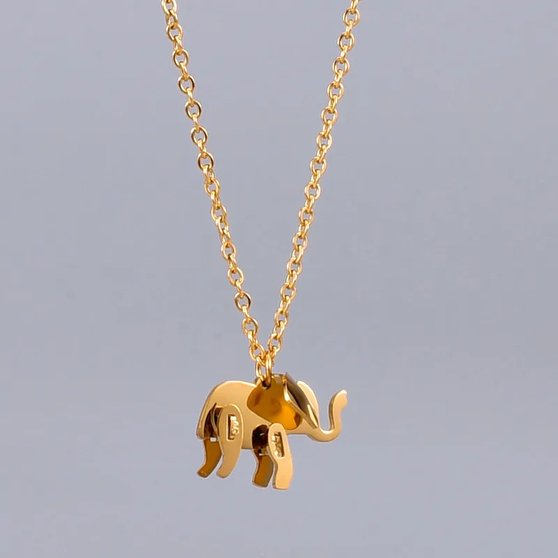 Wholesale PVD Coated 18K Real Gold Plated Elephant 304 Stainless Steel Waterproof Non Tarnish Inlay Inlaid Necklace