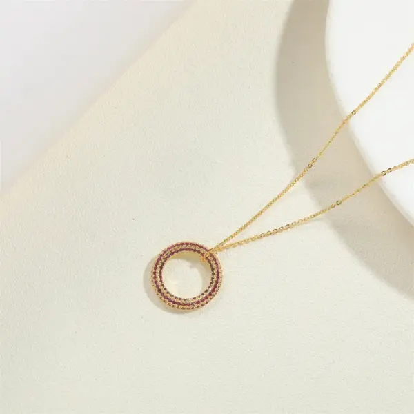 Wholesale Copper 14K Gold Plated White Gold Plated Simple Style Circle Inlay Zircon Pendant Necklace