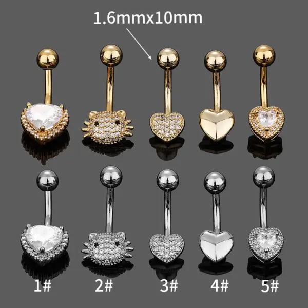 1 Piece Belly Rings Simple Style Classic Style Heart Shape Cat 316L Stainless Steel Waterproof Non Tarnish Surgical Steel Zircon Rack Plated 14K Gold Plated Belly Rings