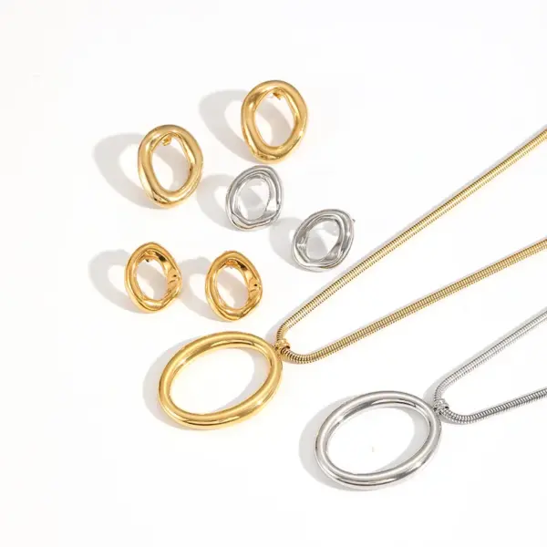 Wholesale PVD Coated Real Gold Plated 18K Geometric 304 Stainless Steel Simple Style Classic Waterproof Non Tarnish Earrings Necklace