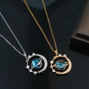 Wholesale Copper Titanium Steel Simple Style Plating Inlay Planet Zircon Pendant Necklace